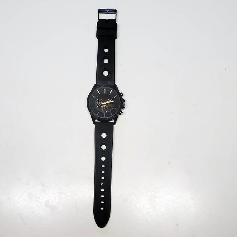 Men's FMD Black Stainless Steel Rubber Band Watch EUC - Picture 1 of 4